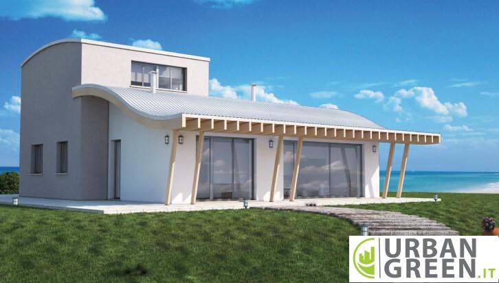 Progetto casa in legno moderna da 160mq - URB07 Vista frontale