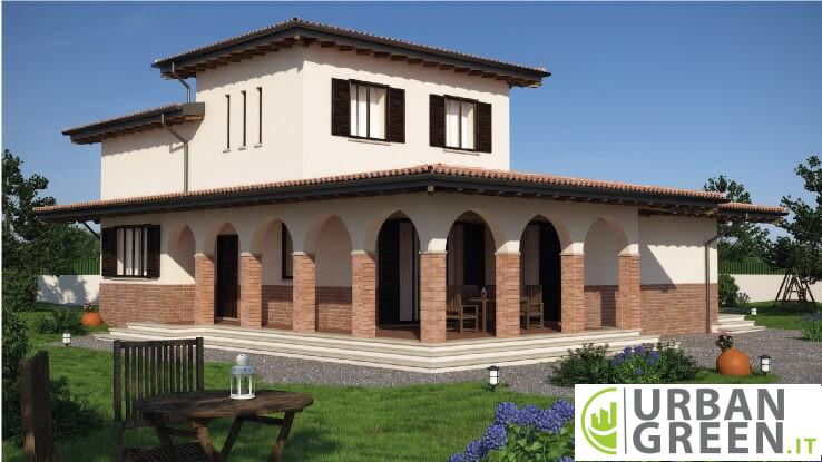 Villa in legno bipiano con vuoto su soggiorno Progetto casa in legno URB09